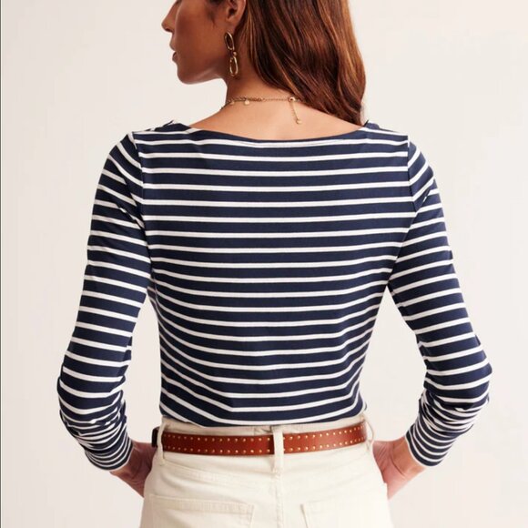 Boden Ella Striped Long Sleeve Tee US 14 Navy Ivory - Picture 6 of 6